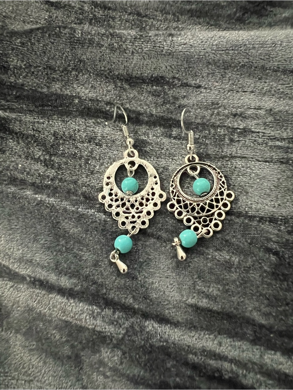 Turquoise Bead Silver Filigree Drop Earrings - Women Jewelry